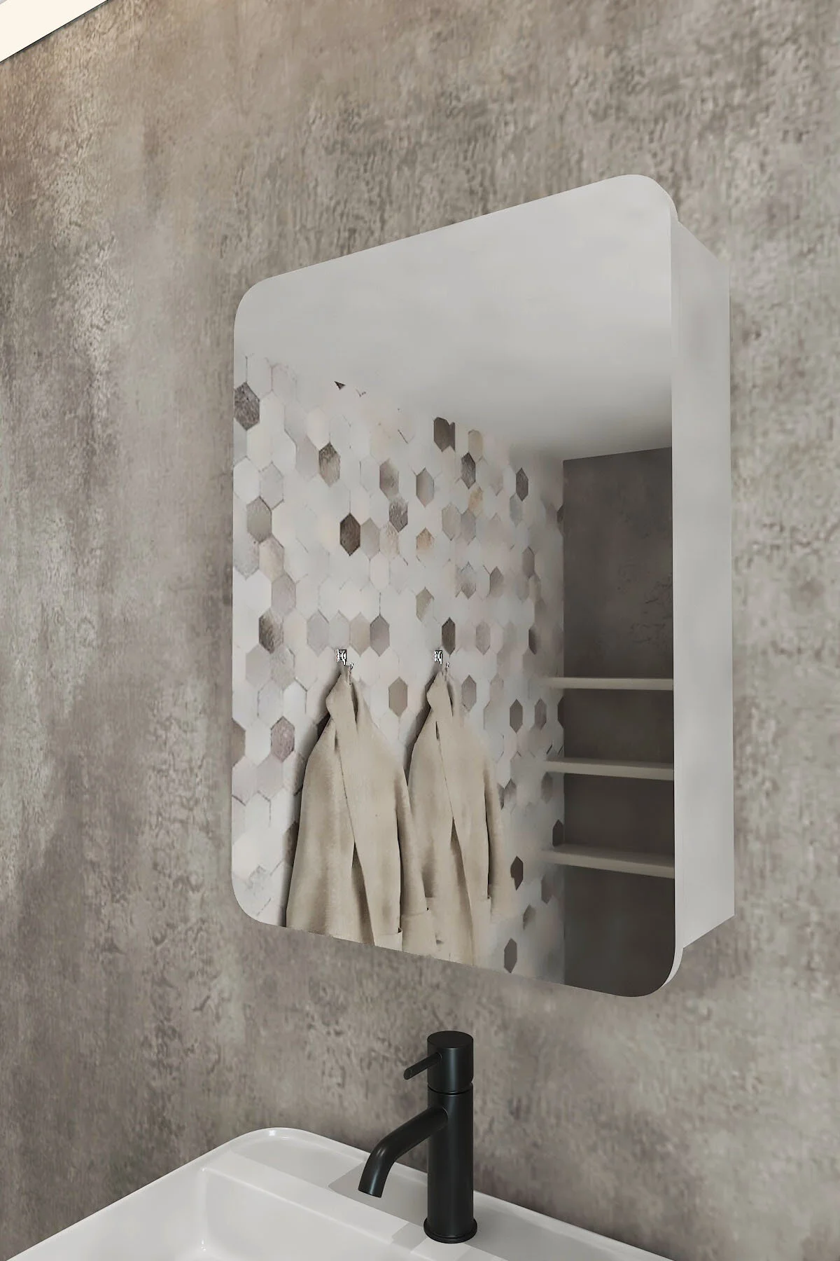 Oval Kapaklı %100 MDF Aynalı Banyo Dolabı Üstü 70x50 Üst Dolap - Banyo Dolabı - Görsel 4
