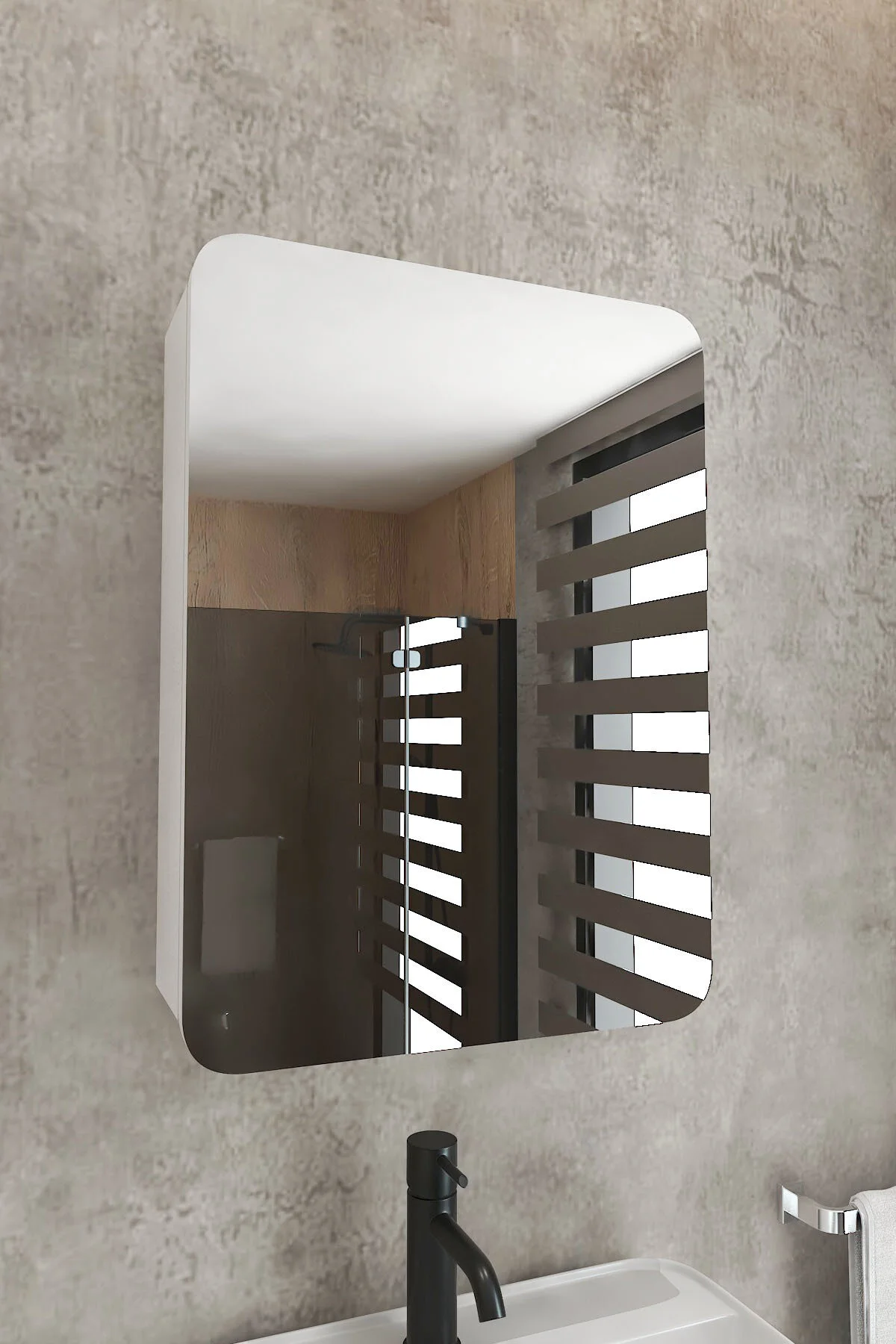 Oval Kapaklı %100 MDF Aynalı Banyo Dolabı Üstü 70x50 Üst Dolap - Banyo Dolabı - Görsel 3