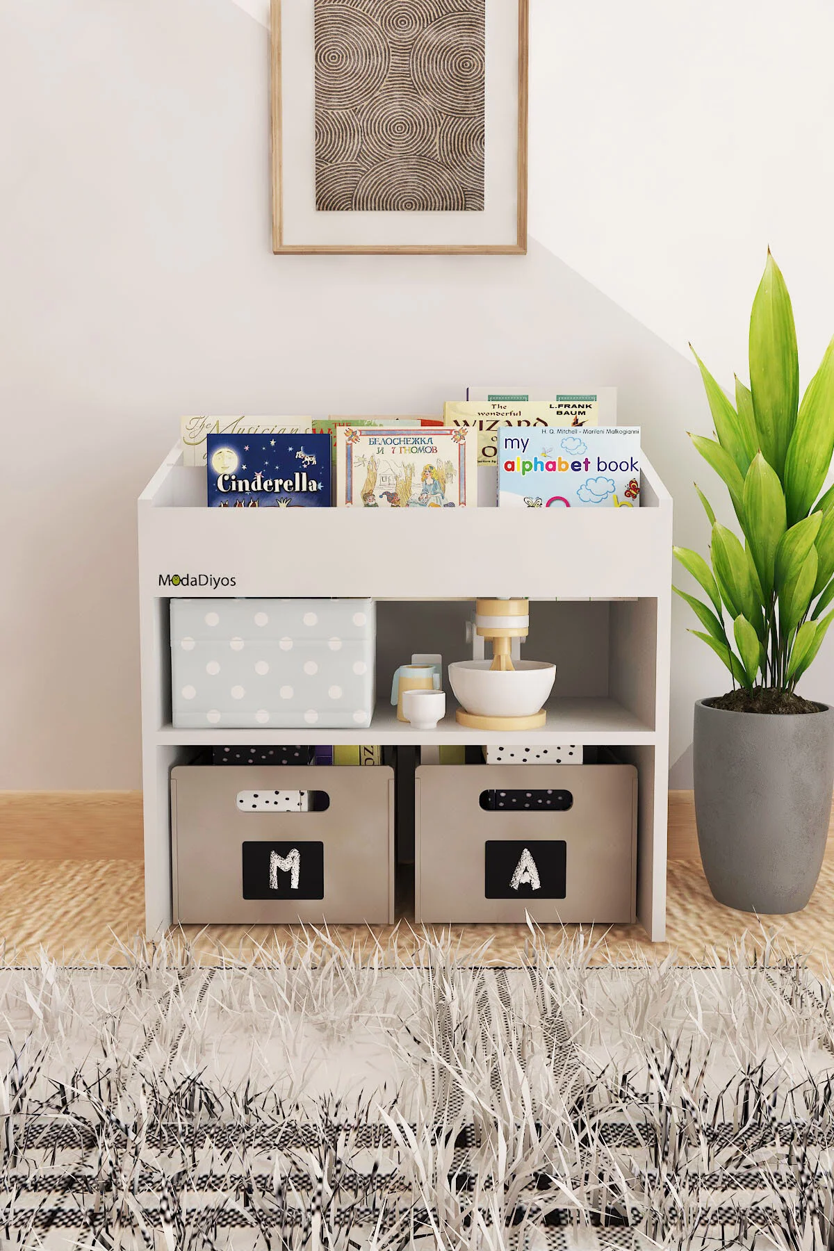 Montessori Kitaplık ve Oyuncak Dolabı, Çocuk Odası Ahşap Düzenleyici Raf - Çocuk / Genç Odası - Görsel 3
