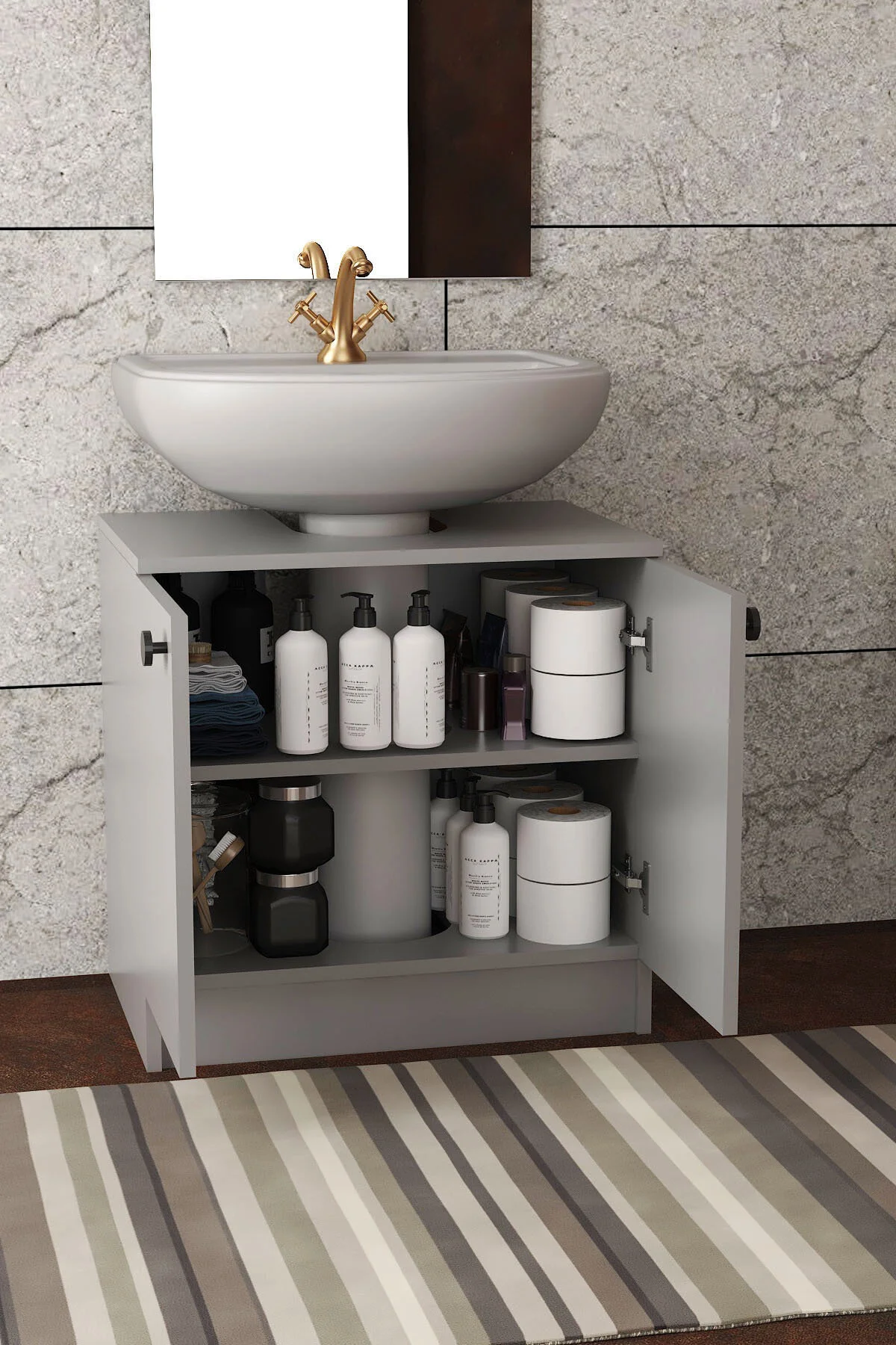 Modelisa Lavabo Altı Dolap, Banyo Dolabı - Mdf Gri - Banyo Dolabı - Görsel 2