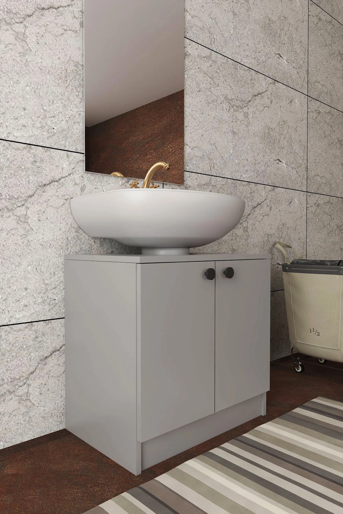 Modelisa Lavabo Altı Dolap, Banyo Dolabı - Mdf Gri - Banyo Dolabı - Görsel 5