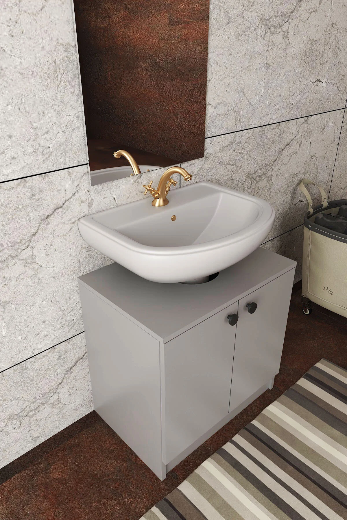 Modelisa Lavabo Altı Dolap, Banyo Dolabı - Mdf Gri - Banyo Dolabı - Görsel 4