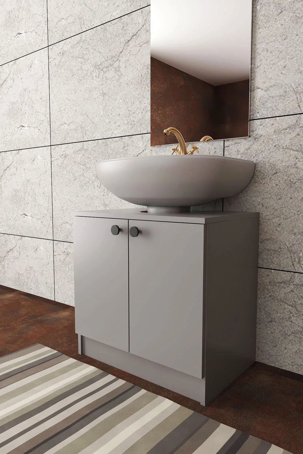 Modelisa Lavabo Altı Dolap, Banyo Dolabı - Mdf Gri - Banyo Dolabı - Görsel 6